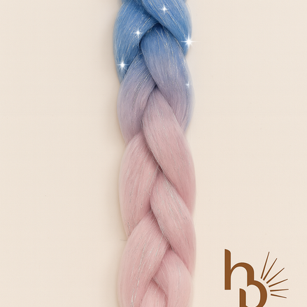 Invlecht haar glitter pastel blauw-roze bundel - De HaarBoetiek