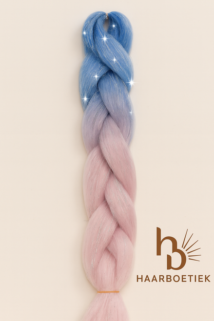 Invlecht haar glitter pastel blauw - roze | De haarboetiek