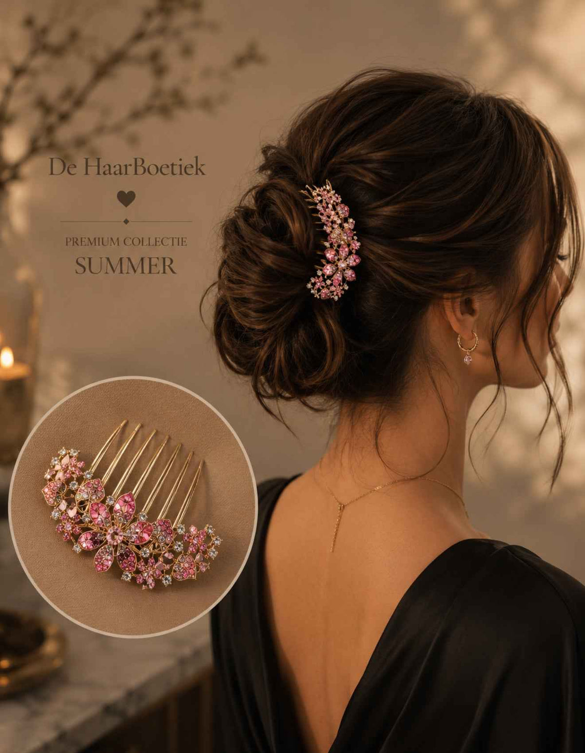 Summer diamant haarspeld lichtroze haaraccessoire - De HaarBoetiek