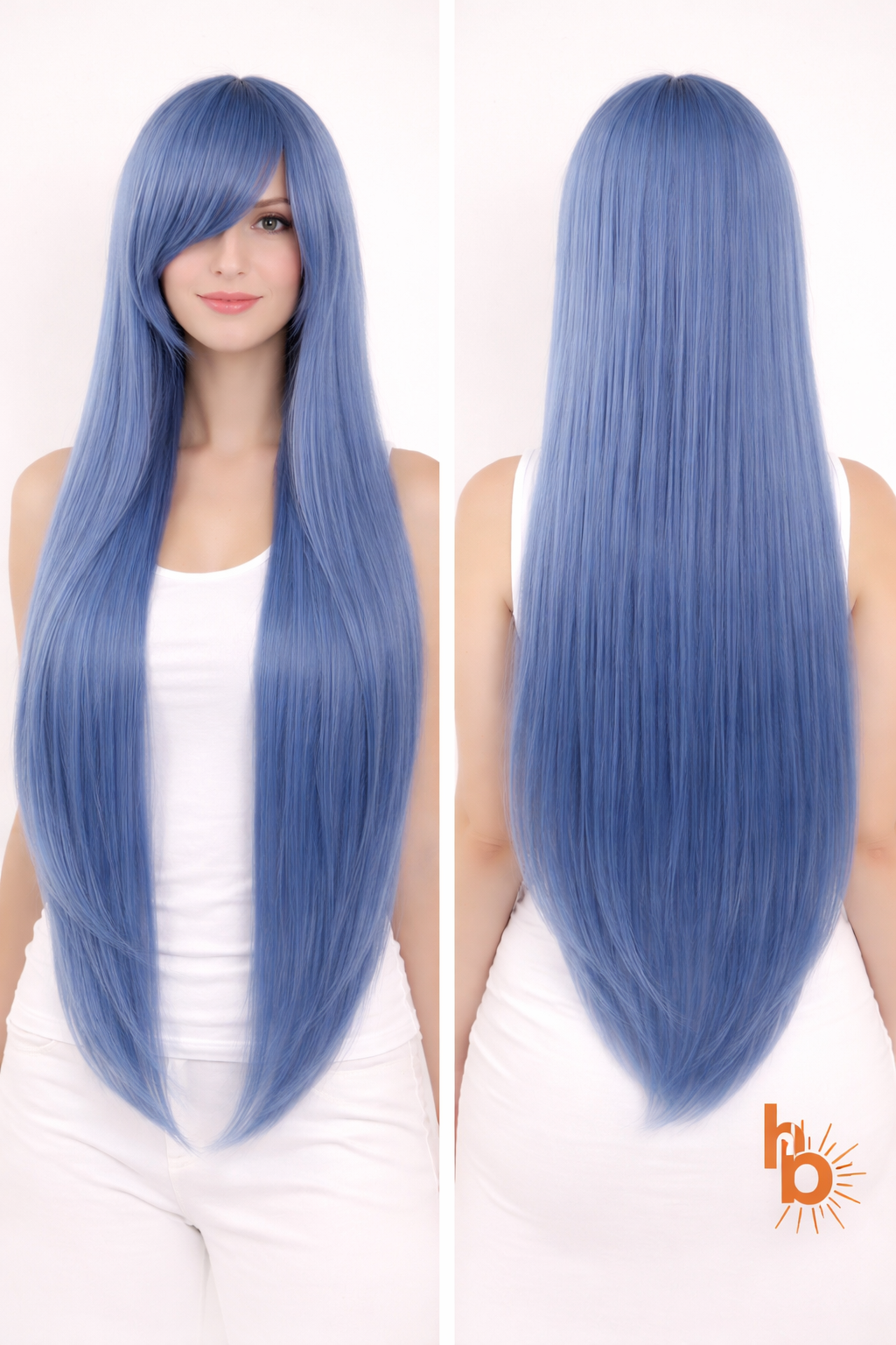 Premium dames pruik midden blauw stijl 80cm voor feestlooks - De HaarBoetiek
