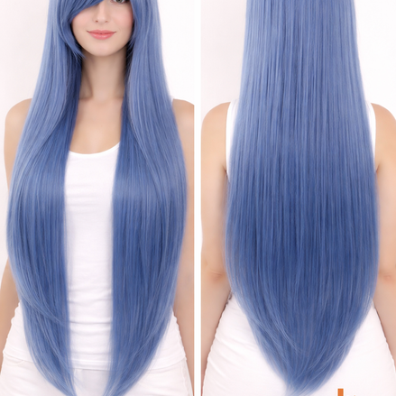 Premium dames pruik midden blauw stijl 80cm voor feestlooks - De HaarBoetiek