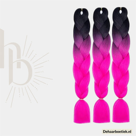 Bundel Deal Ombre Zwart Roze Invlecht Haar 60cm – 3 Stuks