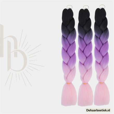 Braid bundel pakket ombre zwart - paars - roze invlecht haar | De haarboetiek