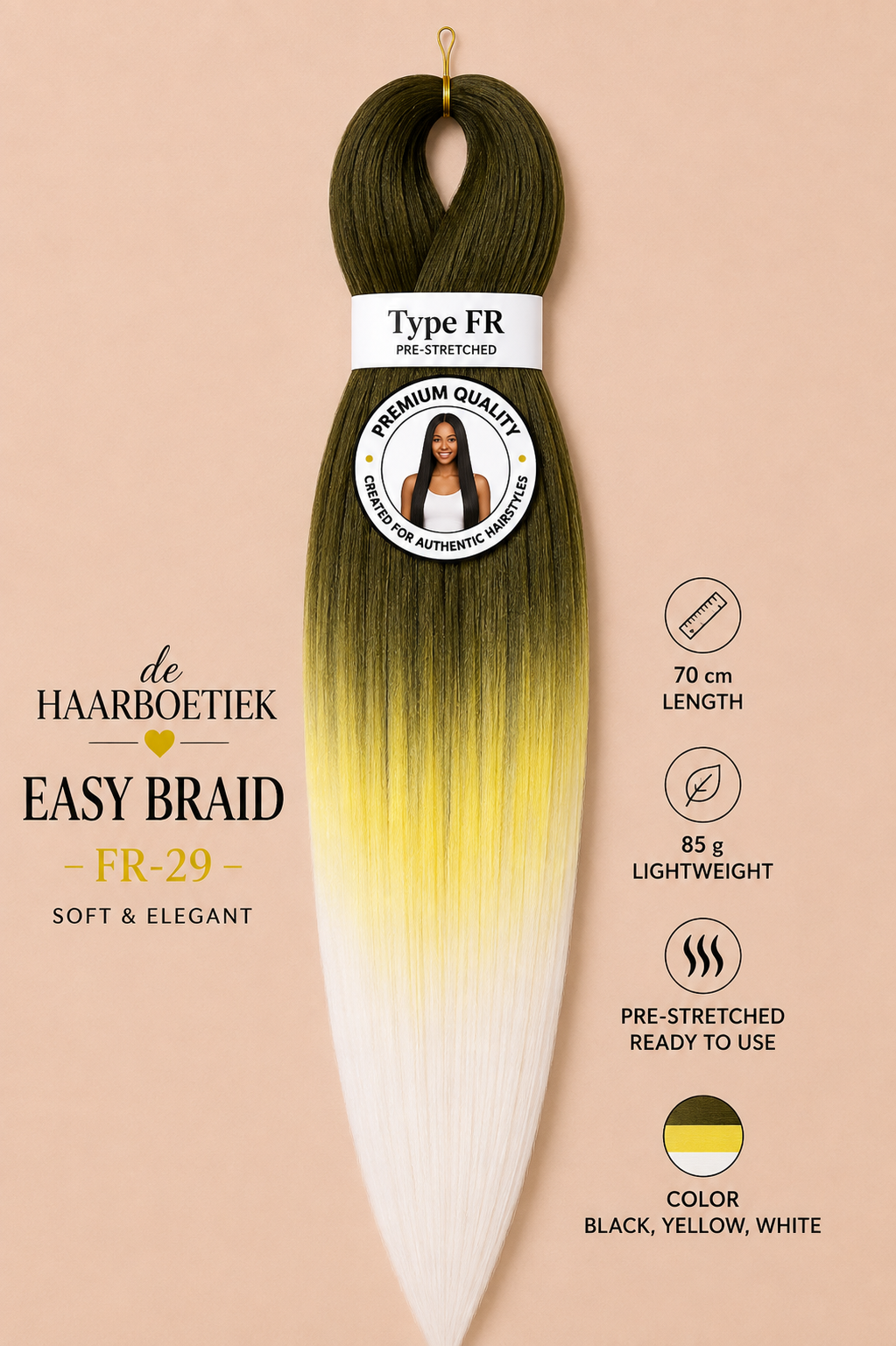 Easy braid ombre bruin - geel - wit