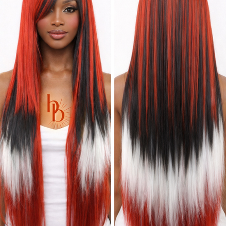 Premium pruik rood wit zwart stijl 65cm voor carnaval - De HaarBoetiek
