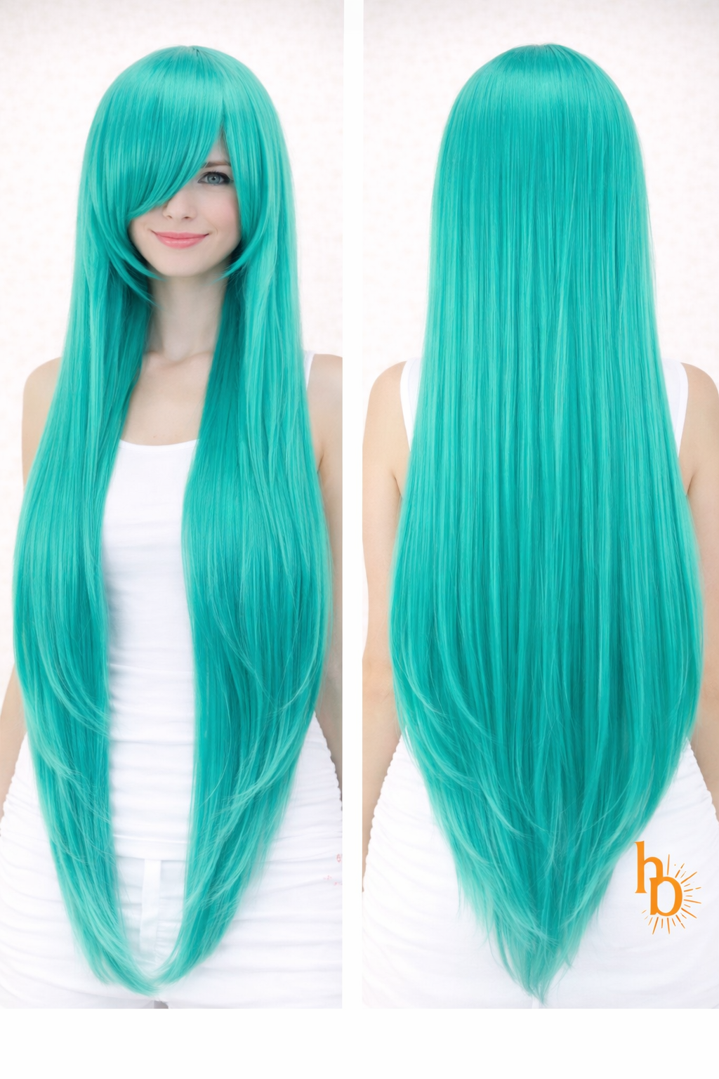 Premium dames pruik stijl turquoise | De haarboetiek | 80 CM