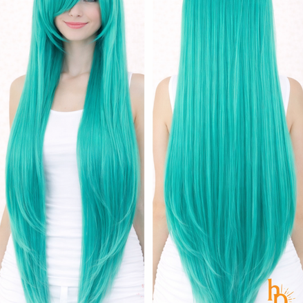 Premium dames pruik turquoise stijl 80cm voor carnaval feestlooks - De HaarBoetiek