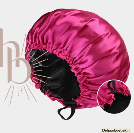 Verstelbare ademende satijnen slaapmuts roze - De haarboetiek