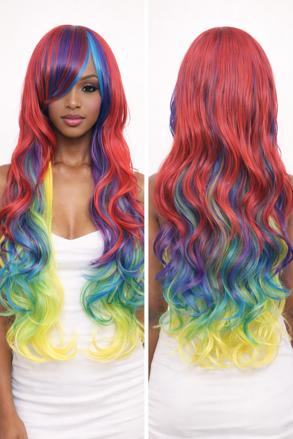 Dames pruik regenboog slag voor carnaval festival feestlooks - De HaarBoetiek