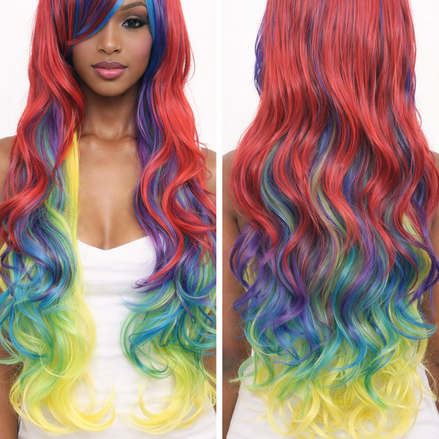 Dames pruik regenboog slag voor carnaval festival feestlooks - De HaarBoetiek