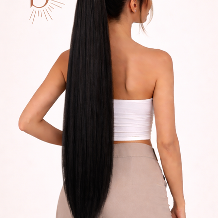 XL vlechtstaart zwart 80cm braid ponytail op elastiek - De HaarBoetiek