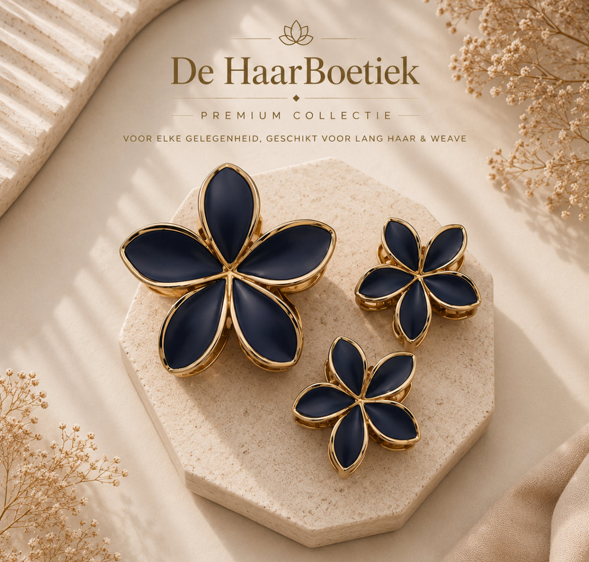 Summer flower haarclip set goud zwart haaraccessoire – foto 2 - De HaarBoetiek