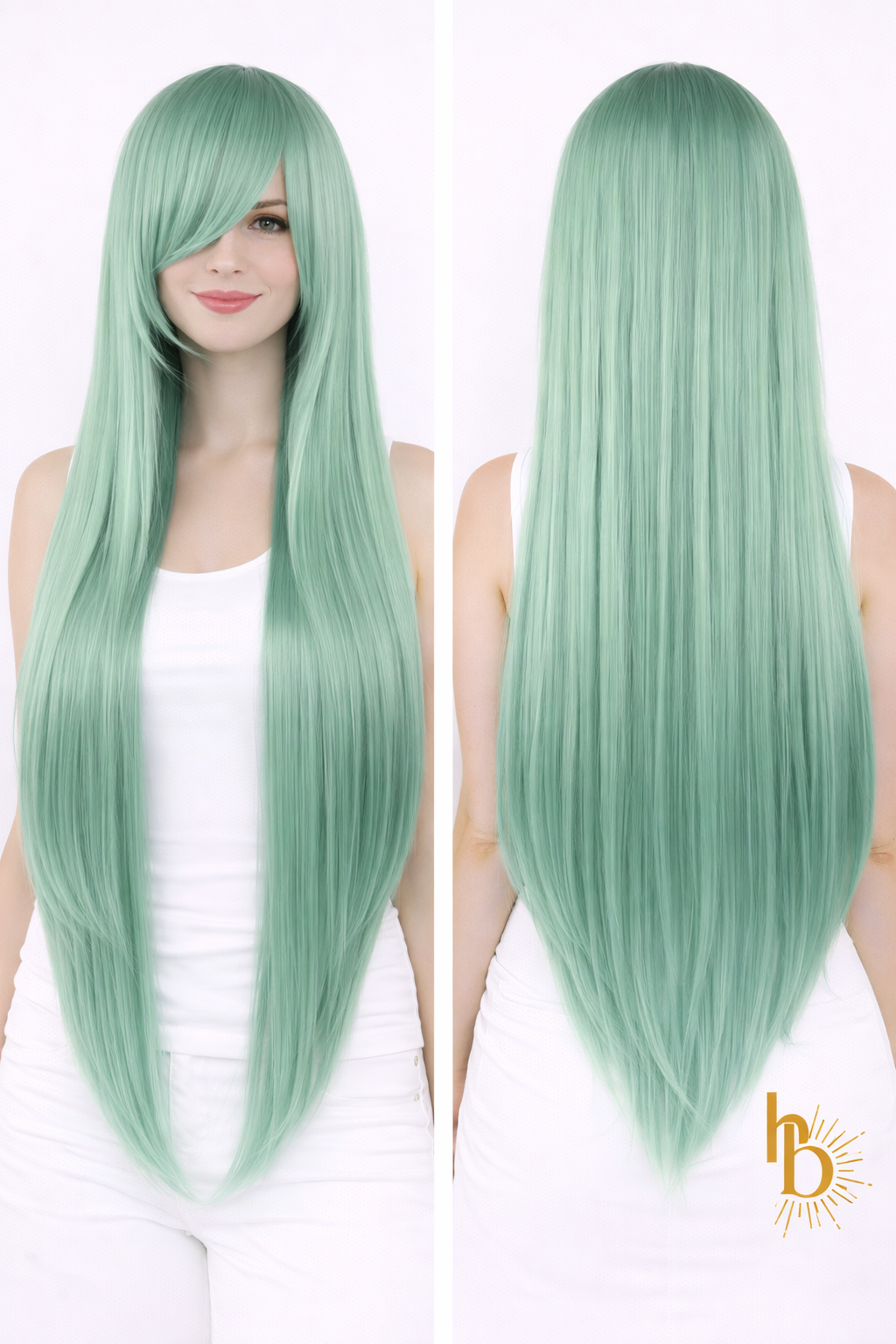 Premium dames pruik mint stijl 80cm voor feestlooks en carnaval - De HaarBoetiek