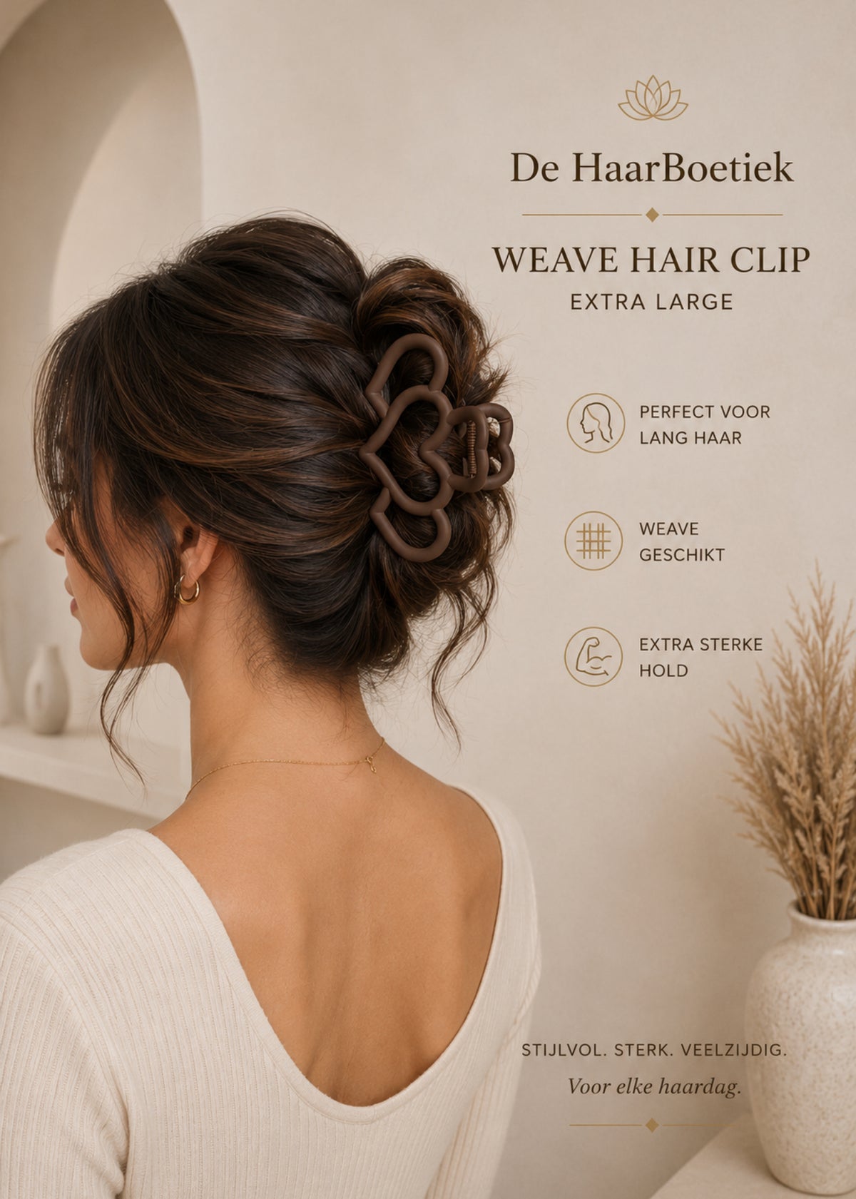 Weave haarclip XL bruin hearts haaraccessoire - De HaarBoetiek