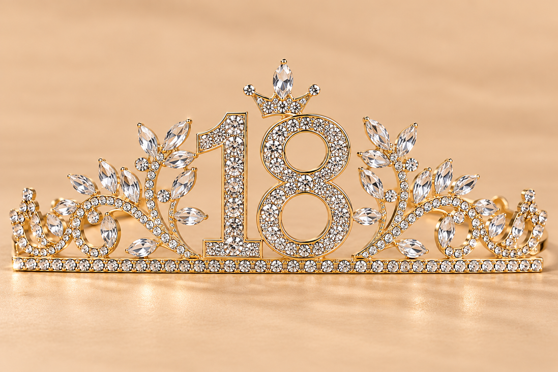 18 Jaar Verjaardagstiara – Goud met Strass – De HaarBoetiek