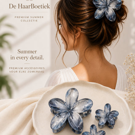Summer flower haar clip set marble blauw haaraccessoire voor haar - De HaarBoetiek