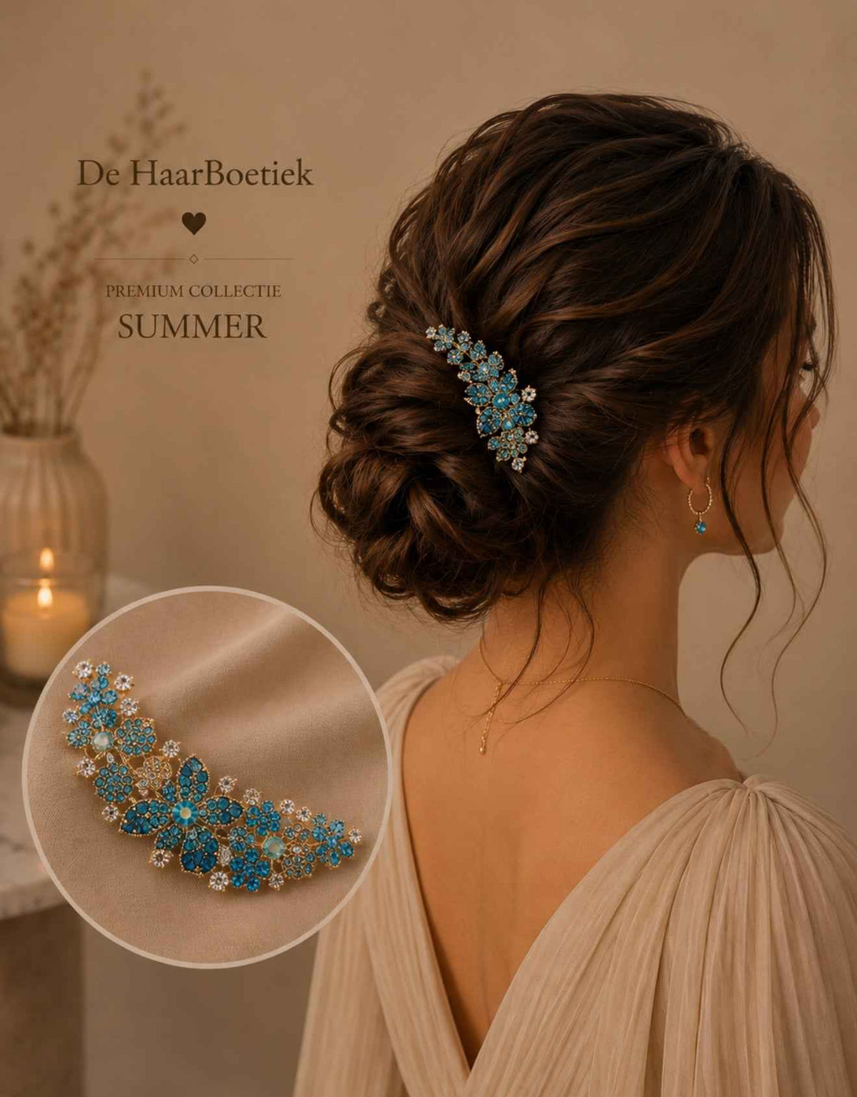 Summer diamant schuifspeld lichtblauw haaraccessoire - De HaarBoetiek
