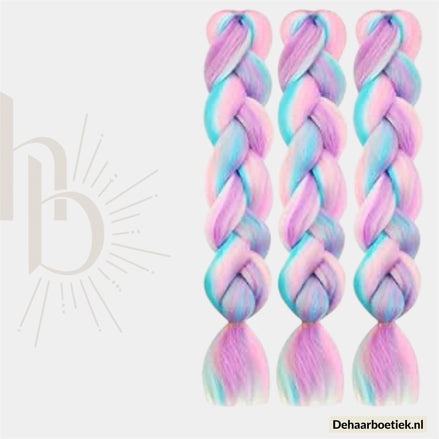 Bundel Deal Pastel Roze Licht Blauw Lila Invlecht Haar 60cm – 3 Stuks