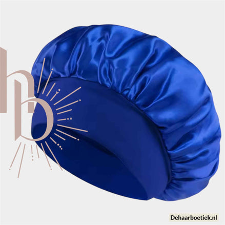 Premium satijnen slaap muts blauw - De haarboetiek alles voor gezond haar