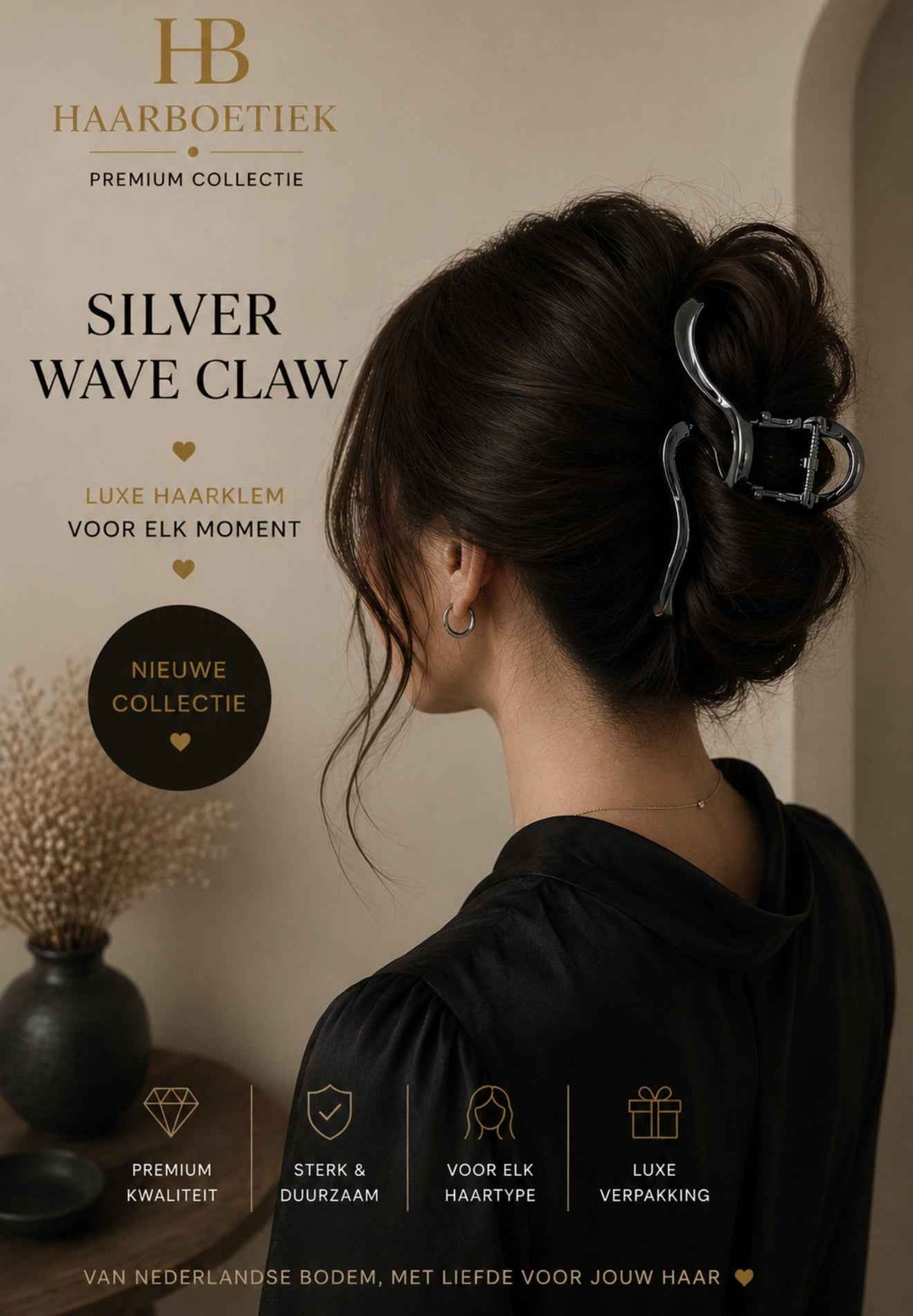 Weave haarklem antraciet haaraccessoire - De HaarBoetiek