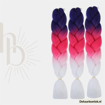 Bundel Deal Paars Roze Wit Invlecht Haar 60cm – 3 Stuks