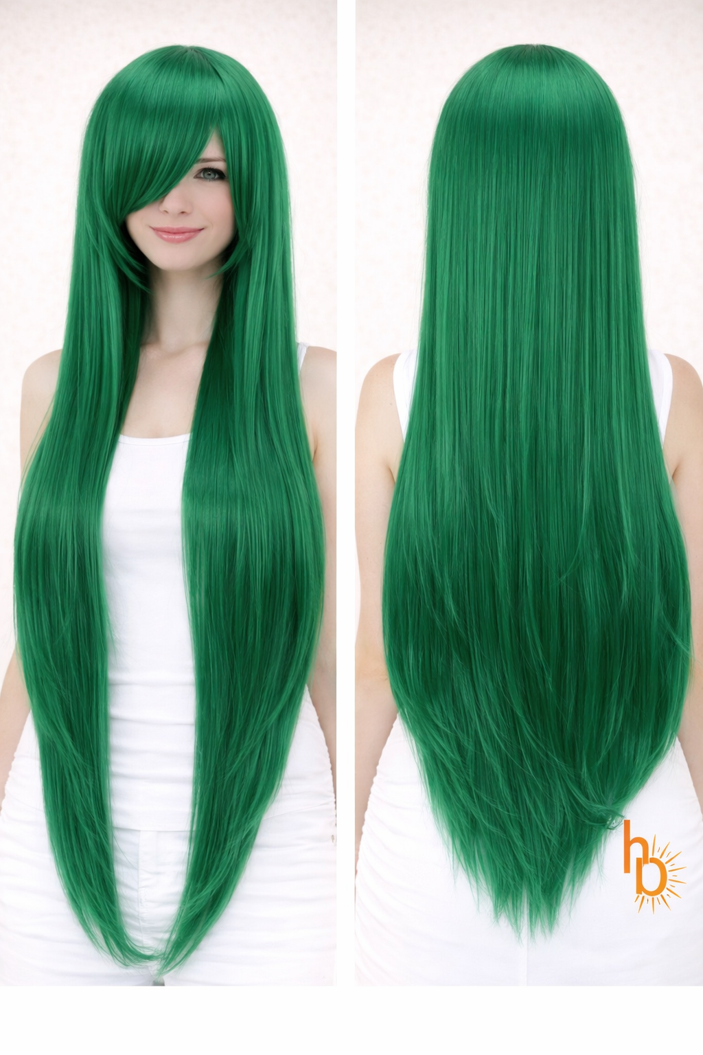 Premium dames pruik donker groen 80cm voor carnaval en festival - De HaarBoetiek