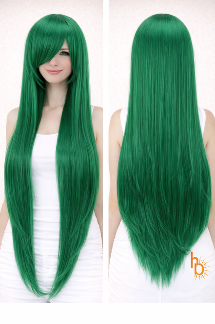 Premium dames pruik donker groen 80cm voor carnaval en festival - De HaarBoetiek