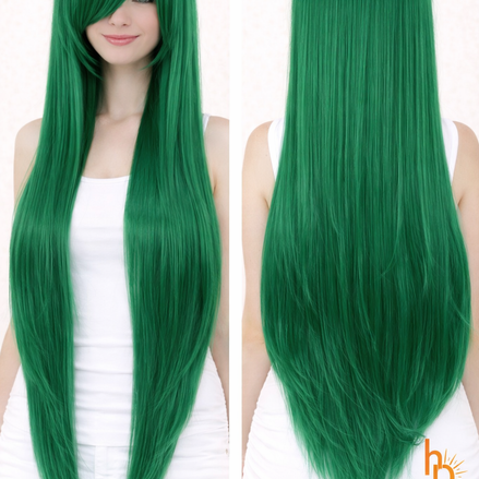 Premium dames pruik donker groen 80cm voor carnaval en festival - De HaarBoetiek