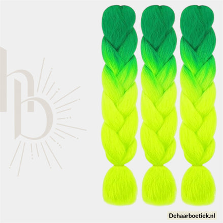 Bundel Deal Neon Groen Geel Invlecht Haar 60cm – 3 Stuks