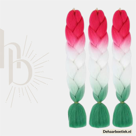 Bundel Deal Rood Wit Groen Invlecht Haar 60cm – 3 Stuks