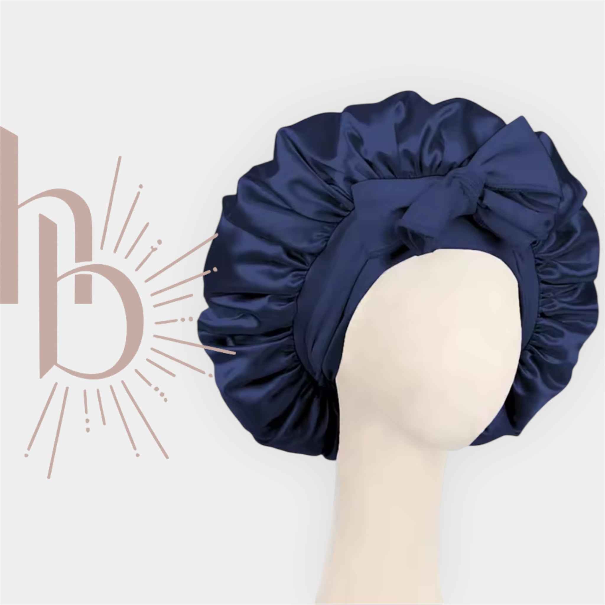 Slaapmuts satijn strik donker blauw - De haarboetiek Zeeland