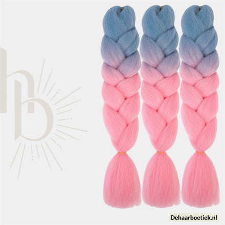 Bundel Deal Unicorn Roze Blauw Invlecht Haar 60cm – 3 Stuks