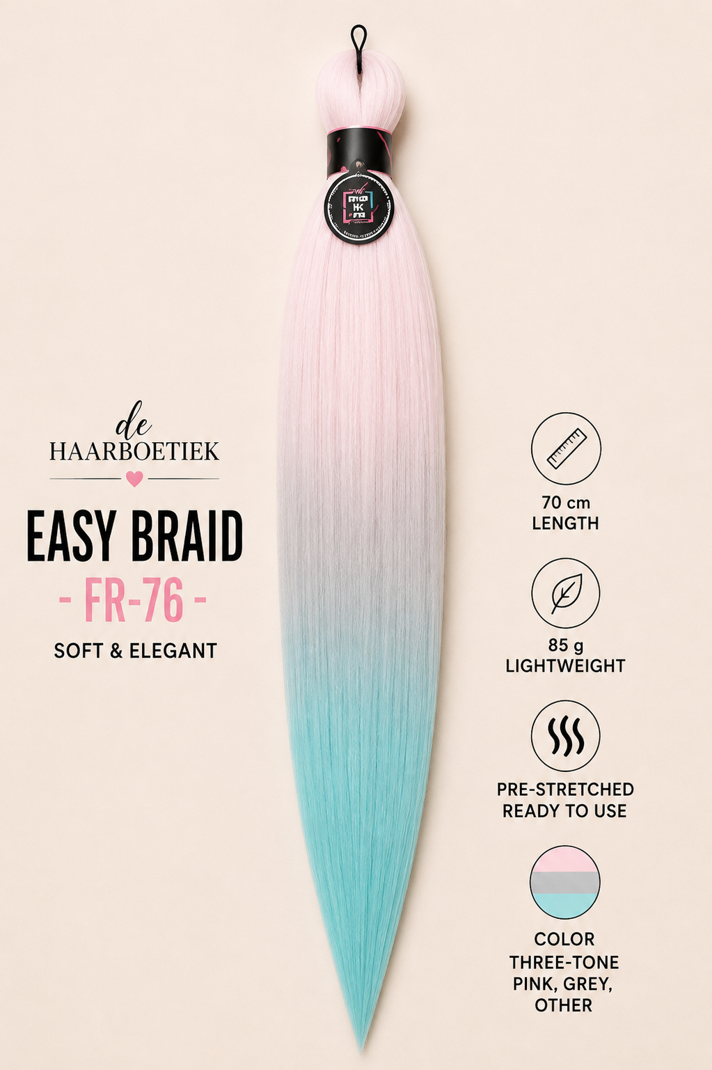 Easy braid invlechthaar licht roze en licht blauw