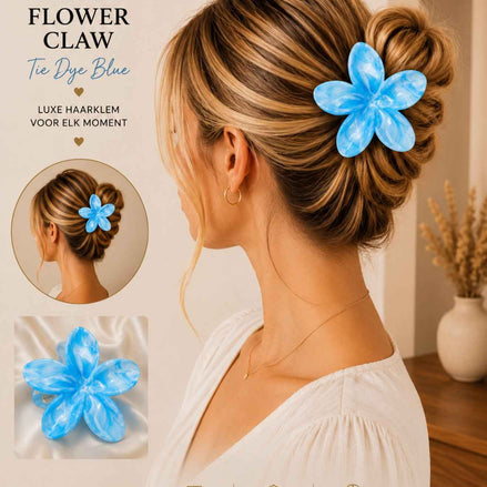 Summer bloem klem marble licht blauw haaraccessoire voor zomerlooks - De HaarBoetiek