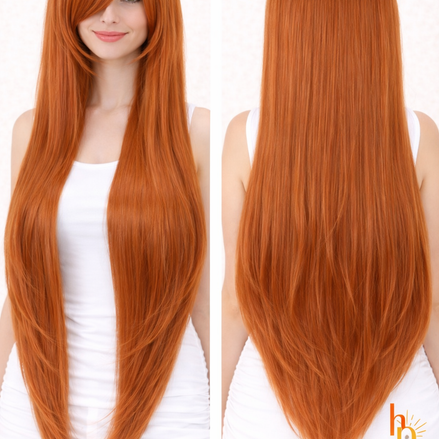 Premium dames pruik copper 80cm voor feestlooks en carnaval - De HaarBoetiek