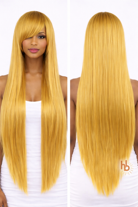 Premium dames pruik goud blond 80cm voor feestlooks en carnaval - De HaarBoetiek