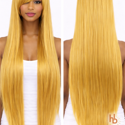 Premium dames pruik goud blond 80cm voor feestlooks en carnaval - De HaarBoetiek