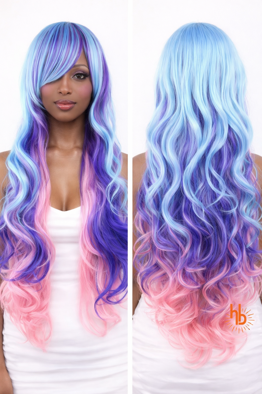 Premium pruik licht blauw - roze - paars slag | De haarboetiek