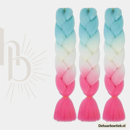 Bundel Deal Licht Blauw Wit Roze Invlecht Haar 60cm – 3 Stuks