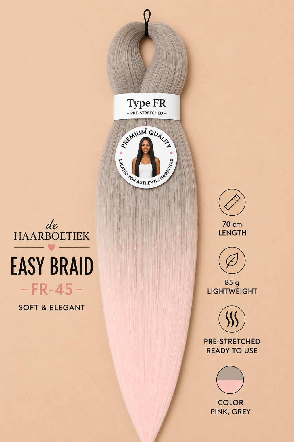 Easy braid invlechthaar grijs-roze ombre