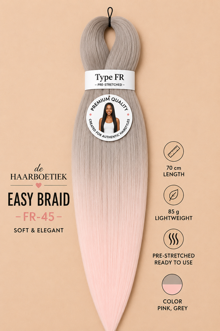 Easy braid invlechthaar grijs-roze ombre