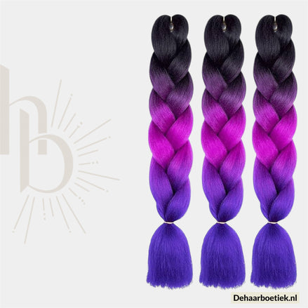 Bundel Deal Ombre Zwart Roze Paars Invlecht Haar 60cm – 3 Stuks