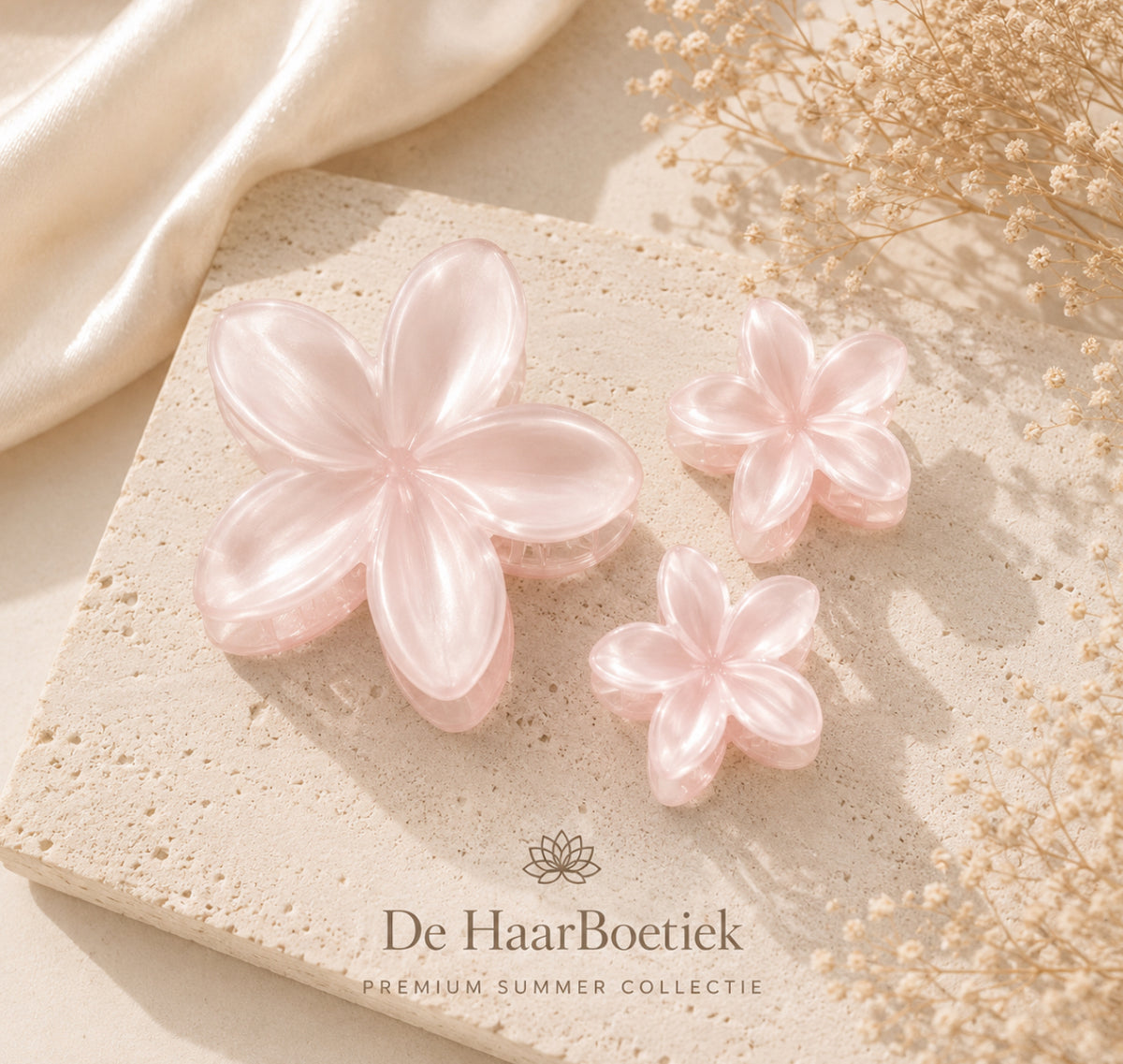 Summer flower parelmoer roze haar clip set haaraccessoire voor haar - De HaarBoetiek