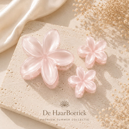 Summer flower parelmoer roze haar clip set haaraccessoire voor haar - De HaarBoetiek