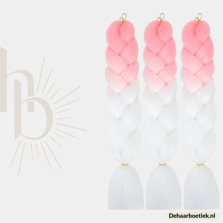 Bundel Deal Roze Wit Invlecht Haar 60cm – 3 Stuks