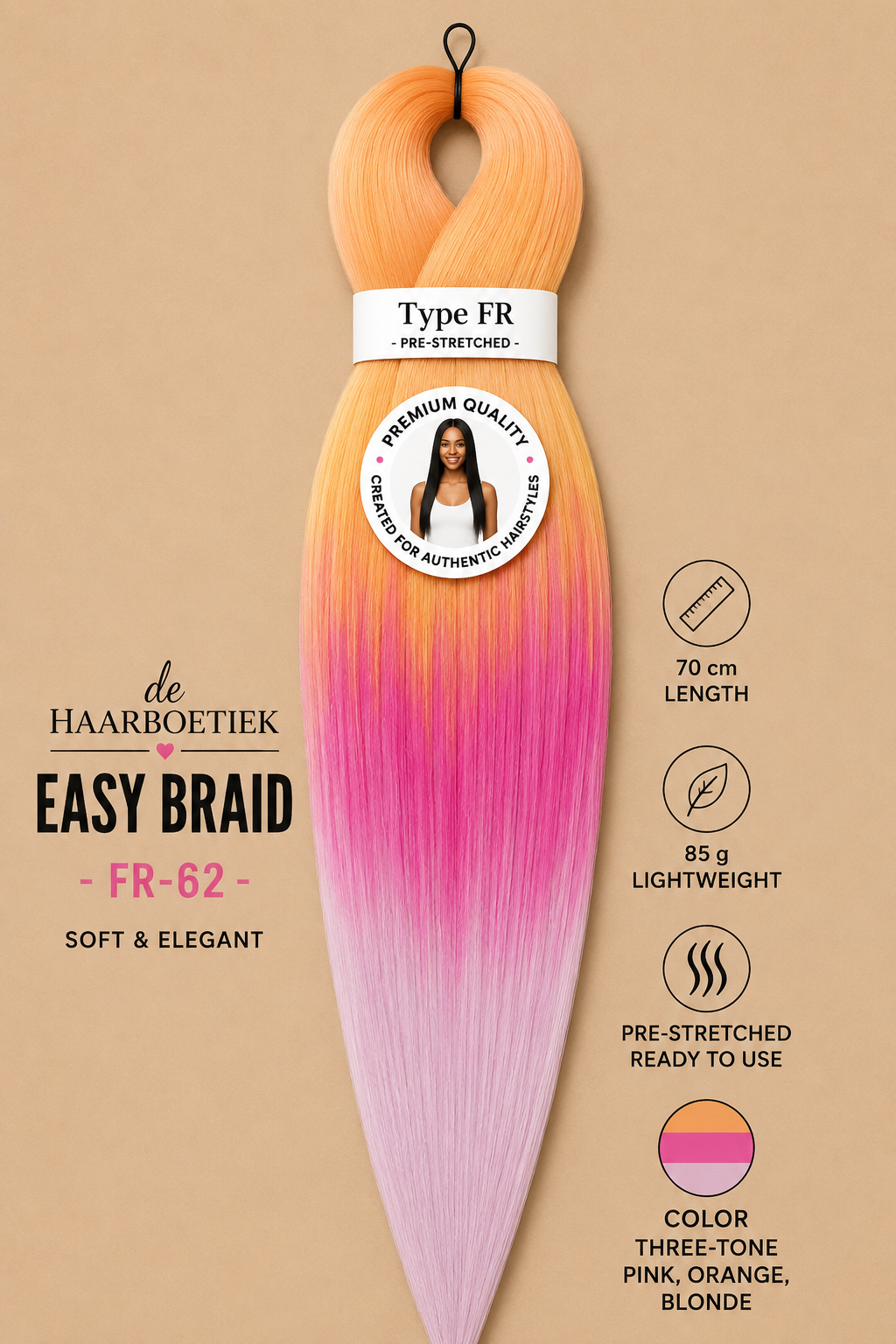 Easy braid invlechthaar regenboog roze en oranje