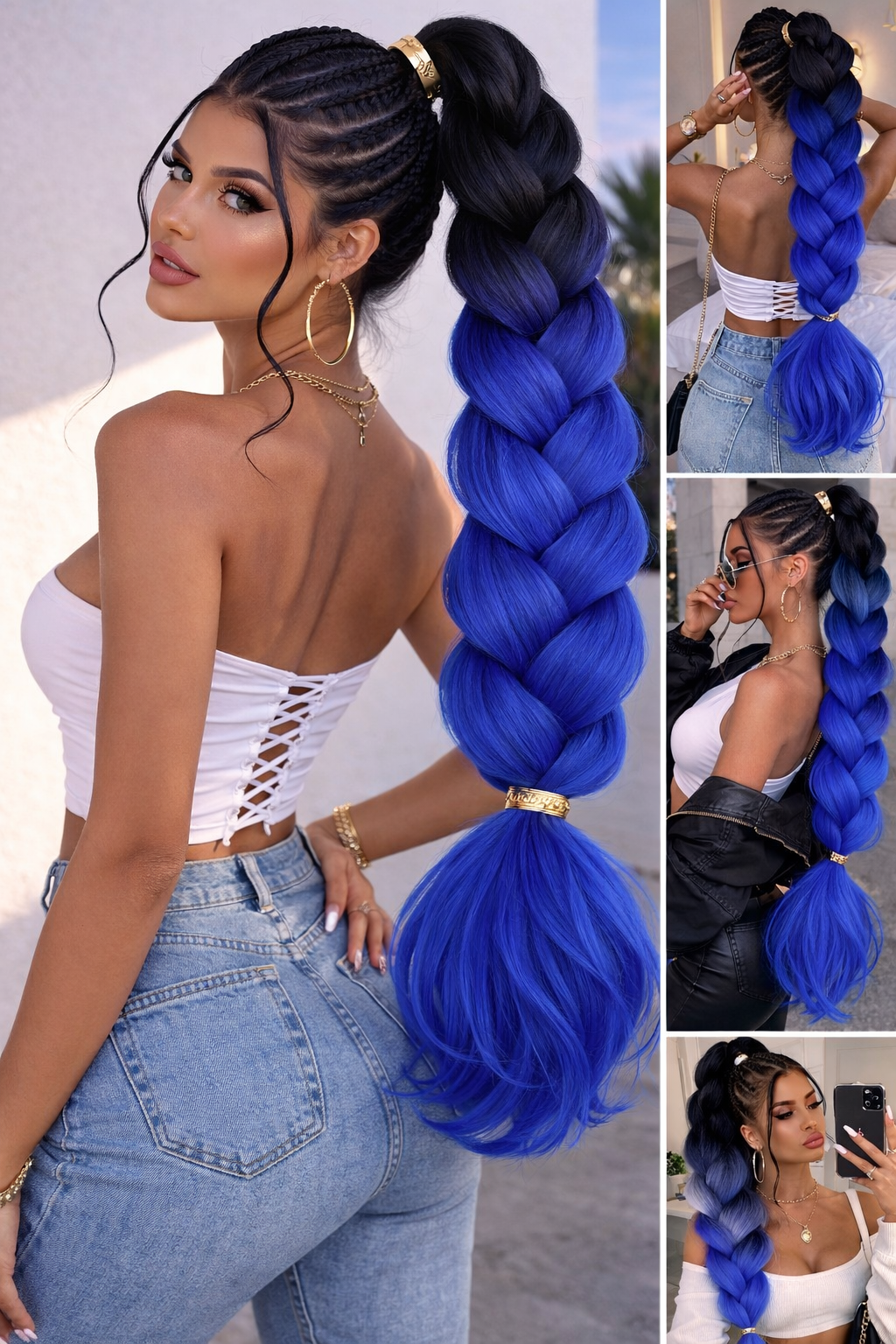Bundel deal ombre zwart - blauw invlecht haar | De haarboetiek
