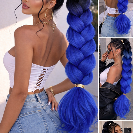 Bundel Deal Ombre Zwart Blauw Invlecht Haar 60cm – 3 Stuks