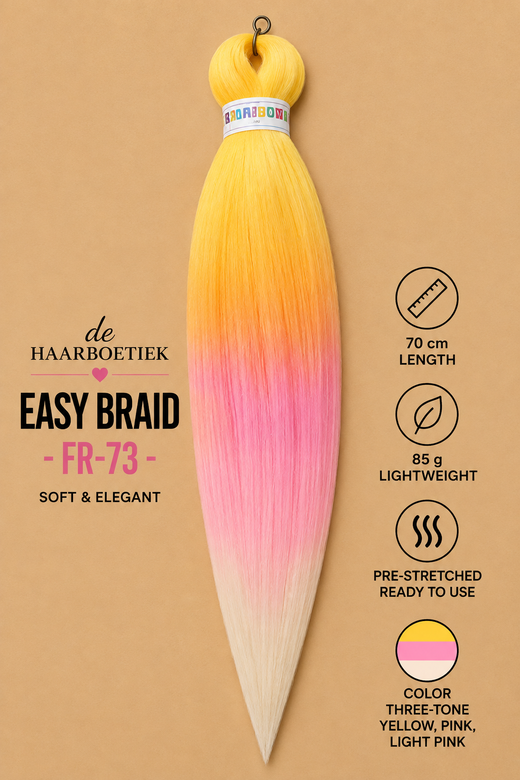 Easy braid invlechthaar geel en roze