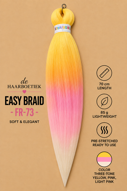 Easy braid invlechthaar geel en roze